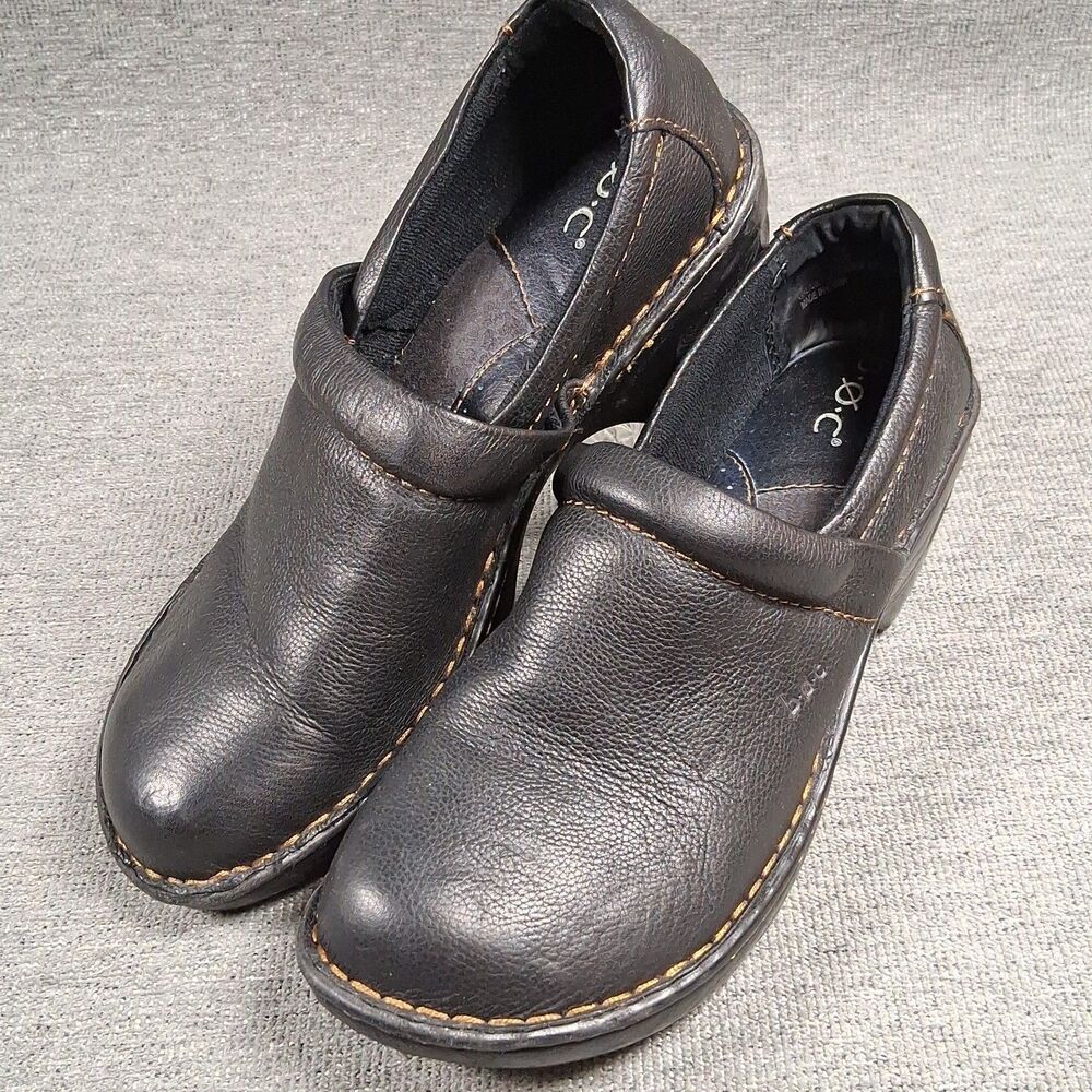 B.O.C. Born Concept Black Leather Clogs Peggy Slip On  Shoes Women 8M